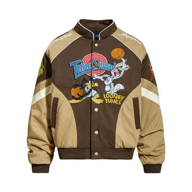 Retro Cartoon Embroidered Color-Blocked Thick Baseball Jacket for Men and Women, Casual Cotton Coat Winter