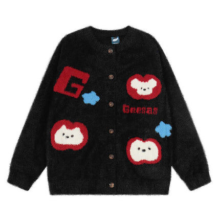 Apricot floral knit heavy cardigan with Grozavu logo