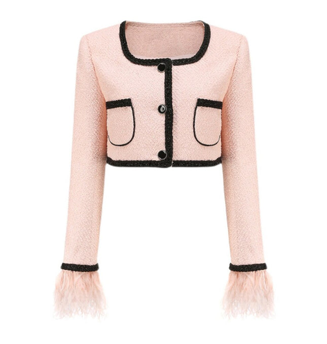 Grozavu: Patchwork Feathers Jacket, Square Collar, Colorblock, Women's at €100.99