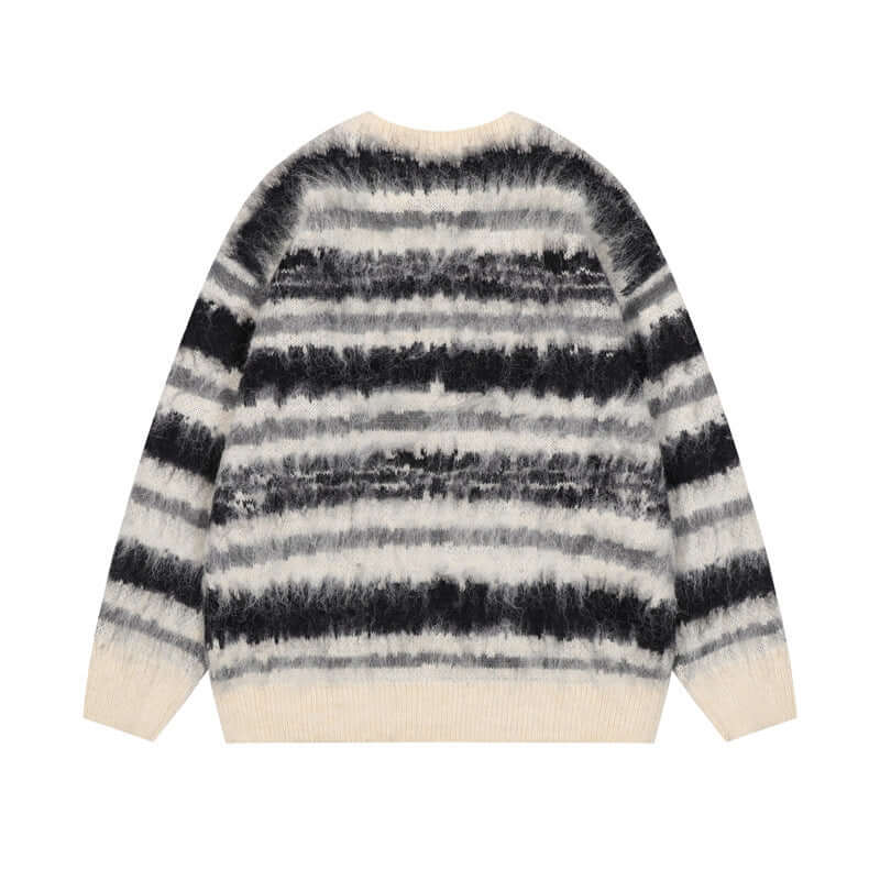 Black stripe crewneck knitwear mohair sweater with Grozavu logo