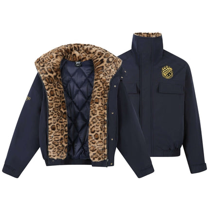 Leopard Style Fur Collar Jacket – Loose Fit showcasing a bold interior with plush fur trim and a sleek exterior design.