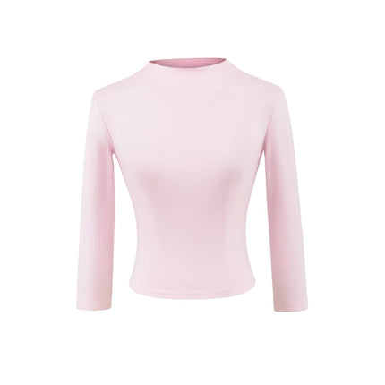 Retro Chic Crop Top for Women, Fitted Solid Color, Minimalist High-Waisted 3/4 Sleeve T-Shirt, Slim Fit, Cropped Bodysuit Style