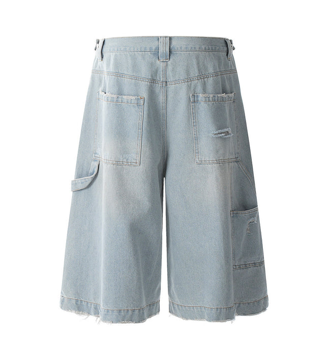 Hole Washed Denim Shorts Pants styling detail - Premium Streetwear