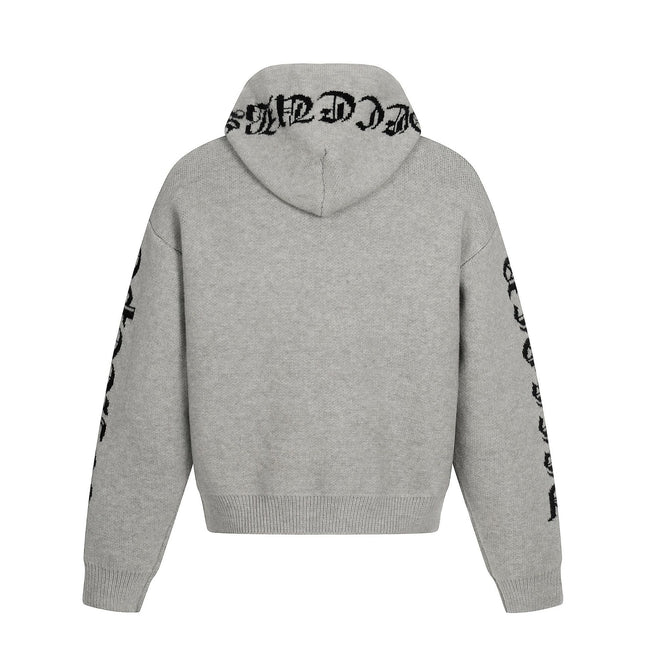 Vintage Buchstaben Jacquard Strick Hoodie – Lockere Passform