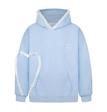 Front view of Heart Shaped Lace Hooded Sweatshirt - Grozavu brand streetwear