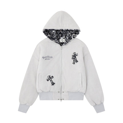 Embroidered Hooded Cotton Coat for Women Winter Warm Cotton Jacket