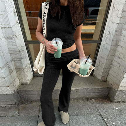 Pleated Short Sleeve Pants Set – Loose Fit