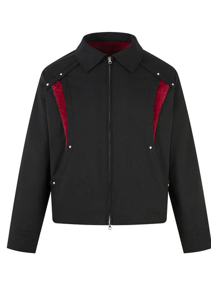 Model wearing Black imitation rabbit fur jacket by Grozavu