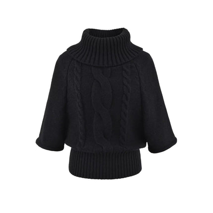 Pulover cu guler înalt din tricot cablu vintage multi-purtare pentru femei, top tricotat lejer