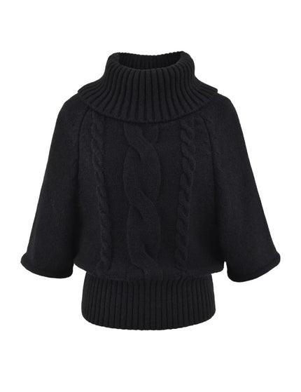Multi-Wear Vintage Cable Knit Cape High Neck Sweater