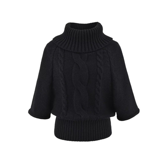 Capa de punto de cable vintage de uso múltiple con cuello alto suéter para mujer blusa de punto suelta