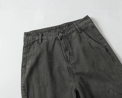 High Street  Washed Distressed Patch Pocket Decorated Denim Pants