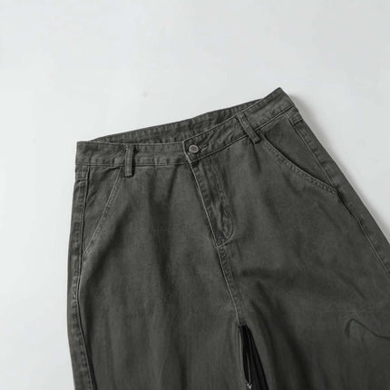 Distressed Patch Pocket Denim Pants in a stylish gray color with a unique textured finish.