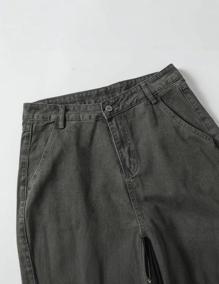 High Street  Washed Distressed Patch Pocket Decorated Denim Pants Unisex Loose Long Trousers