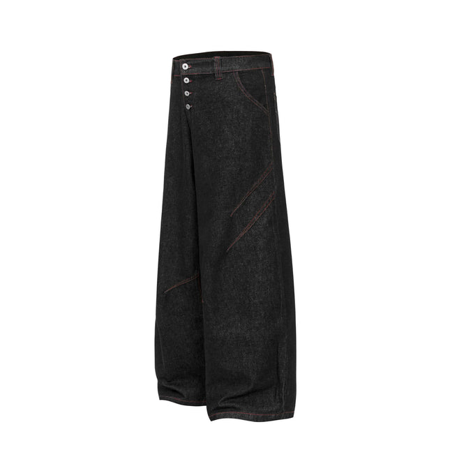 Street Retro Raw Denim Deconstructed Design Men's Loose Dagger Jeans