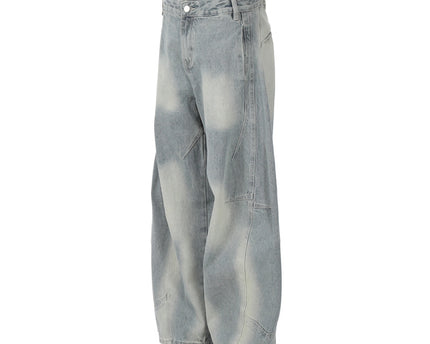 Retro Structured Tapered Pants for Men and Women, Loose Wide-Leg Washed Tie-Dye Straight Leg Jeans