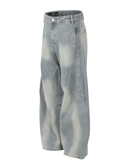 Retro Structured Tapered Pants for Men and Women, Loose Wide-Leg Washed Tie-Dye Straight Leg Jeans