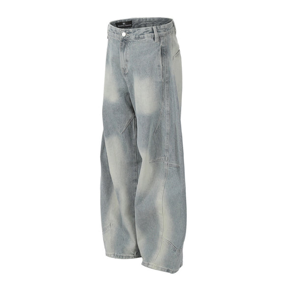 Retro Structured Tapered Pants for Men and Women, Loose Wide-Leg Washed Tie-Dye Straight Leg Jeans