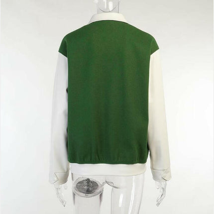 Grozavu's Baseball Jackets: Green PU Leather with Contrast Sleeves at €72.99