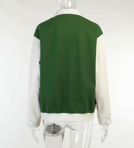 Grozavu's Baseball Jackets: Green PU Leather with Contrast Sleeves