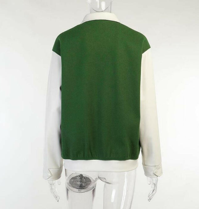 Grozavu's Baseball Jackets: Green PU Leather with Contrast Sleeves at €72.99