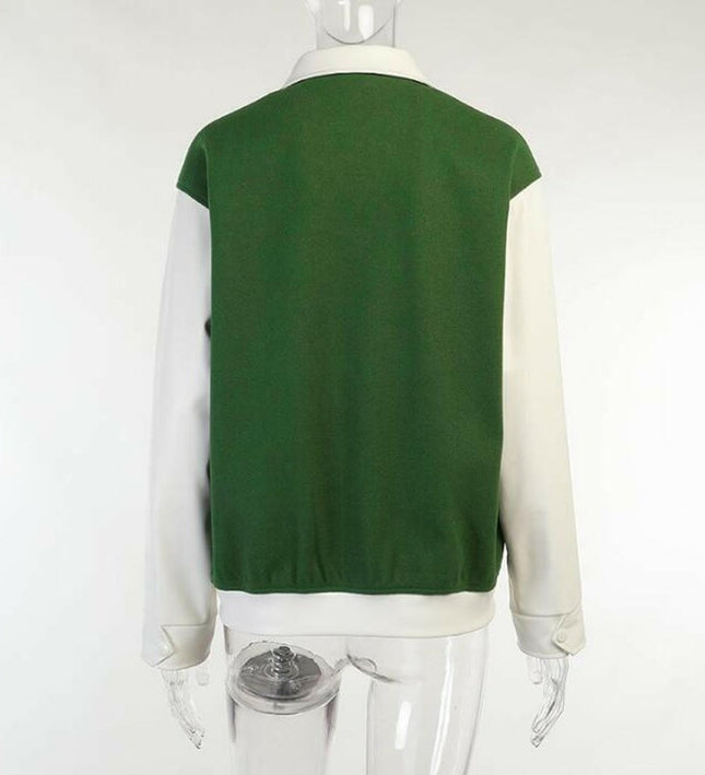 Jachete de baseball lui Grozavu: Piele PU verde cu maneci contrastante