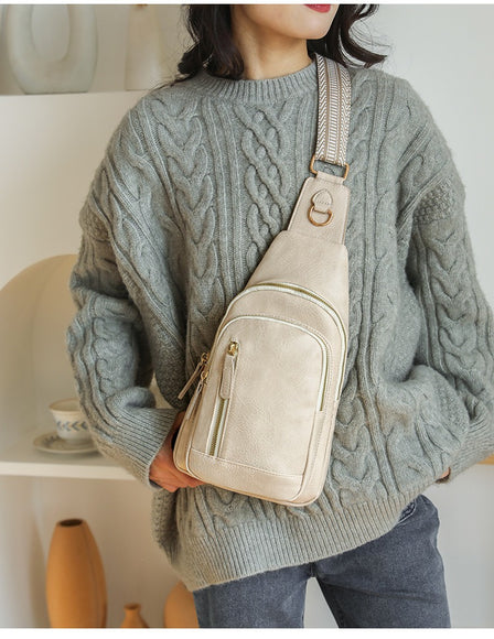 Rucsac Retro Versatil din Piele Moale cu Textură pentru Piept