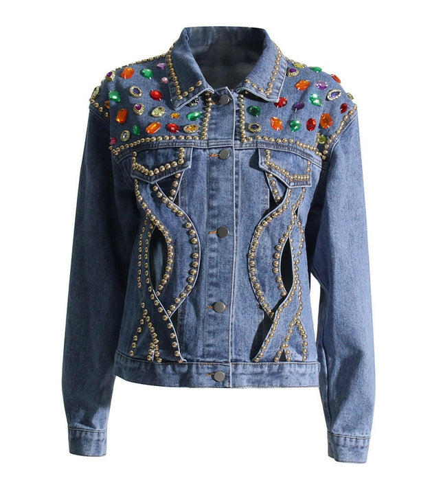 Grozavu's Patchwork Hit Color Jeansjacke: Modisches Hollow-Out-Design