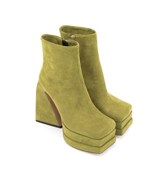 Grozavu: Fashion Platform Chunky Heel Ankle Boots at €128.99