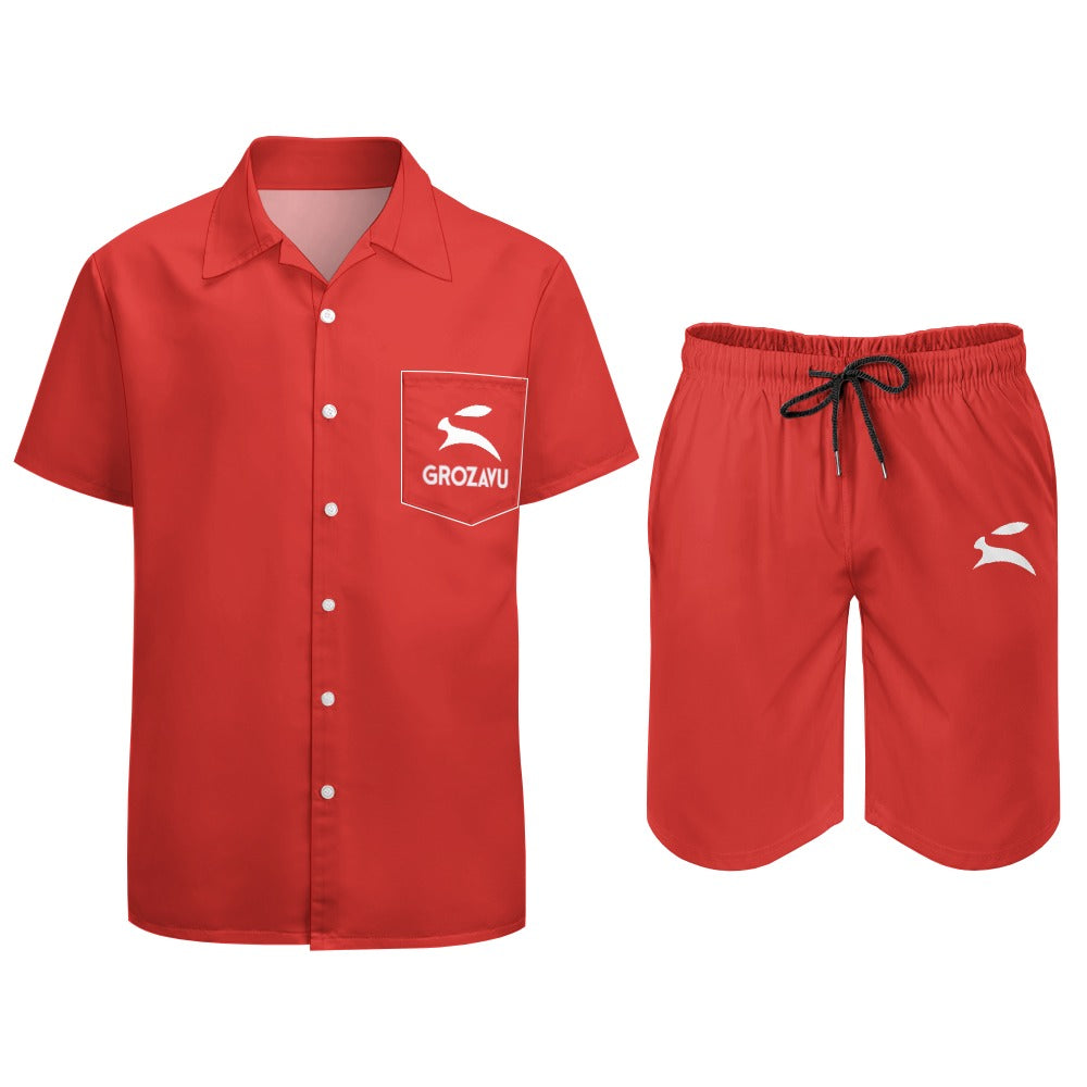 Grozavu Men’s Peach Skin Shirt & Shorts Set