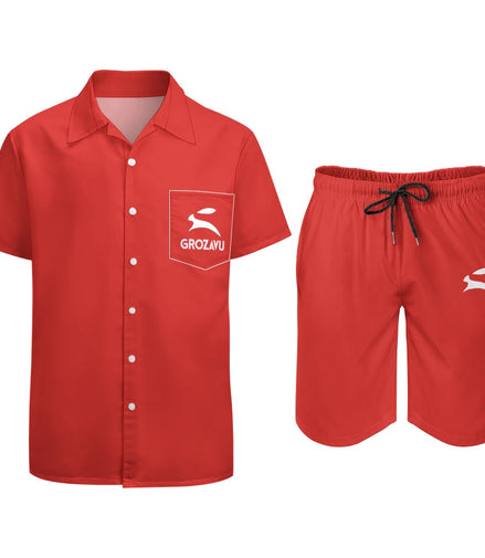 Set da uomo in pelle di pesca Grozavu con camicia e pantaloni corti