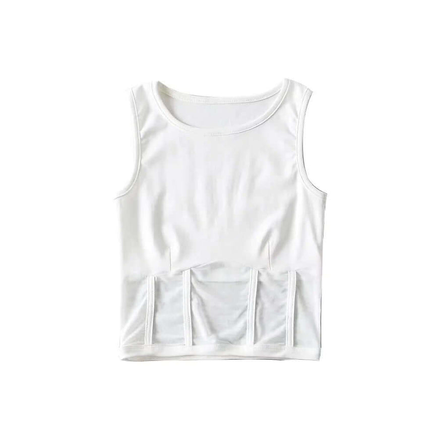 White mesh splicing fishbone vest with Grozavu logo