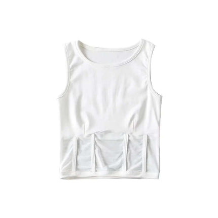 White mesh splicing fishbone vest with Grozavu logo