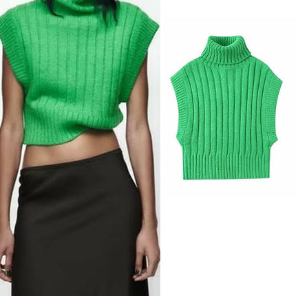 Grozavu Women's Green Sleeveless Turtleneck Sweater Vest at €29.28