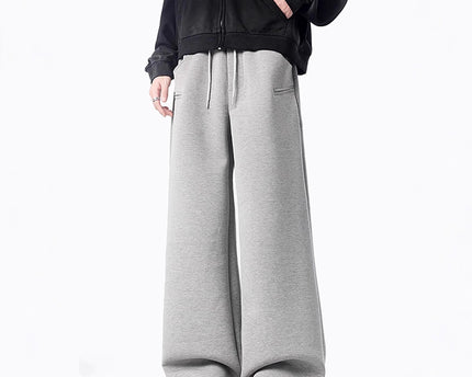 Fashionable Black Straight Leg Sweatpants Men Winter Street Style Casual Oversized Long Pants High Street Versatile Loose Pants