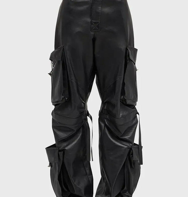 Grozavu Solid Leather Pants: High Waist Chic at €79.00