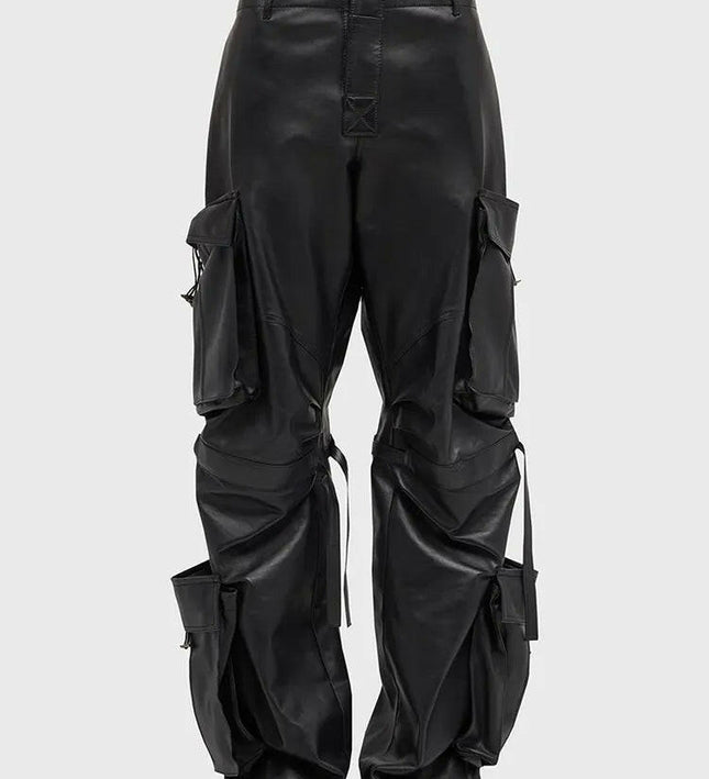 Grozavu Solid Leather Pants: High Waist Chic