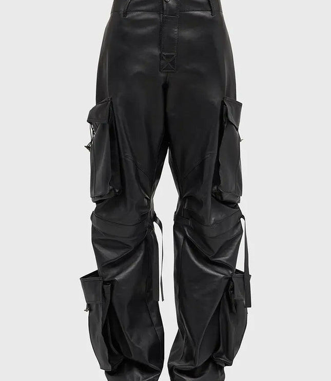 Grozavu Solid Leather Pants: High Waist Chic