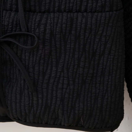 Fur Cuff Single Breasted Jacket black textured fabric detail with soft fur-trimmed cuffs, ideal for casual outfits.