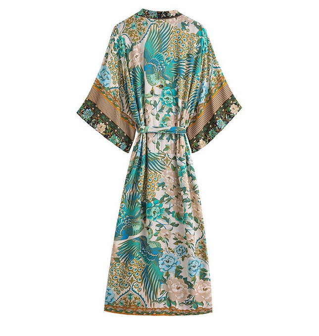 Holiday Elegance: Cotton Peacock Print Cardigan Robe! at €37.99