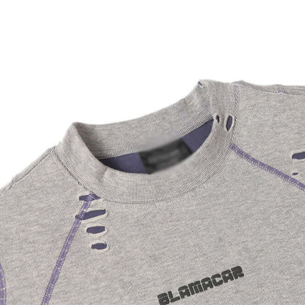 Punk Distressed Short Sleeve T-Shirt – Loose Fit featuring raw edge design and distressed detailing.