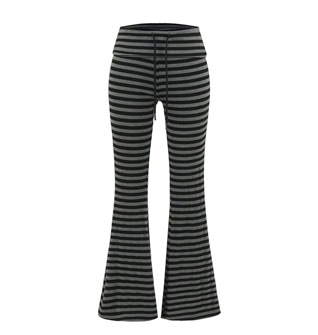 Micro Flare High Waisted Striped Pants featuring a black-gray striped pattern and a subtle micro flare for added style.
