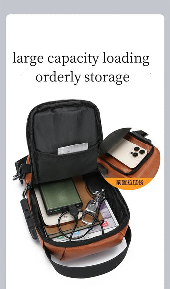 Herren Rucksack mit USB-Ladefunktion Schulter Brusttasche