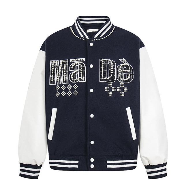 Front view of Patchwork Paneled Beaded Jacket - Grozavu brand streetwear