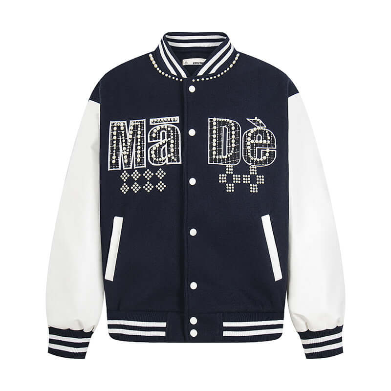 Model wearing Black patchwork paneled beaded jacket by Grozavu