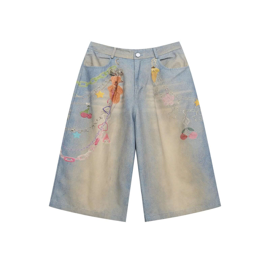 Front view of Cartoon Chain Print Wide Shorts - Grozavu brand streetwear