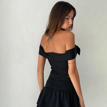 Sexy slim fit bow one shoulder top for women