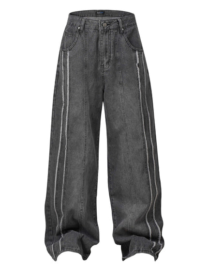 Washed Distressed Patchwork Loose Wide Leg Straight Floor-Length Pants