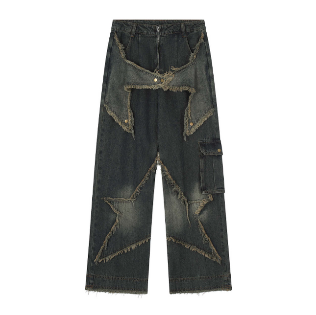 Grozavu Star Embroidery Jeans: Men's Trend