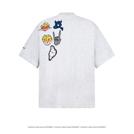 Cartoon Badge Cotton T-Shirt – Loose Fit